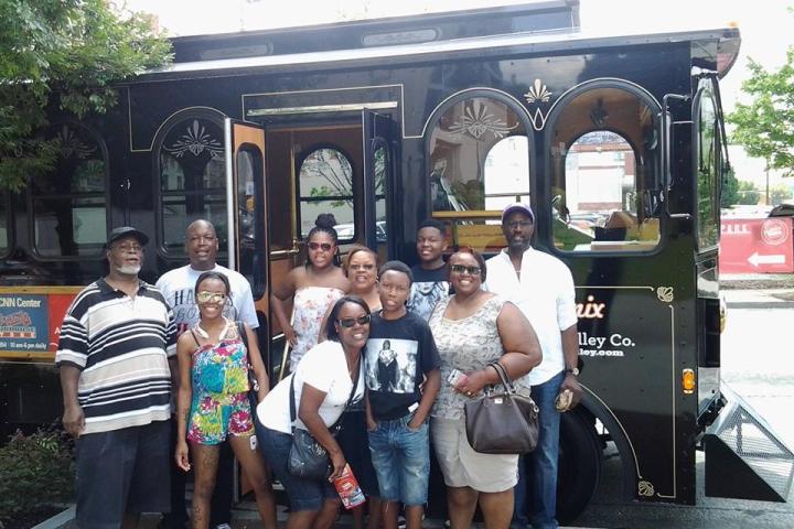 a group of people on the Trolley Tour