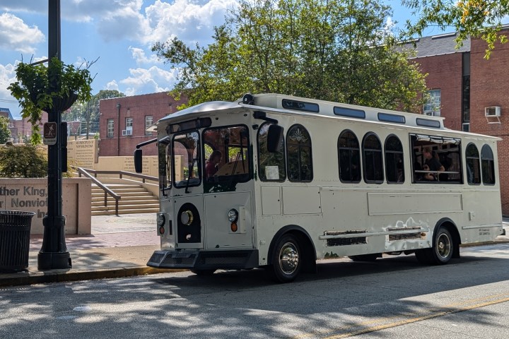 a bus that is parked on the side of a road